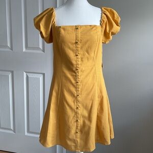 Blashe Mustard Yellow Puff Sleeve Dress